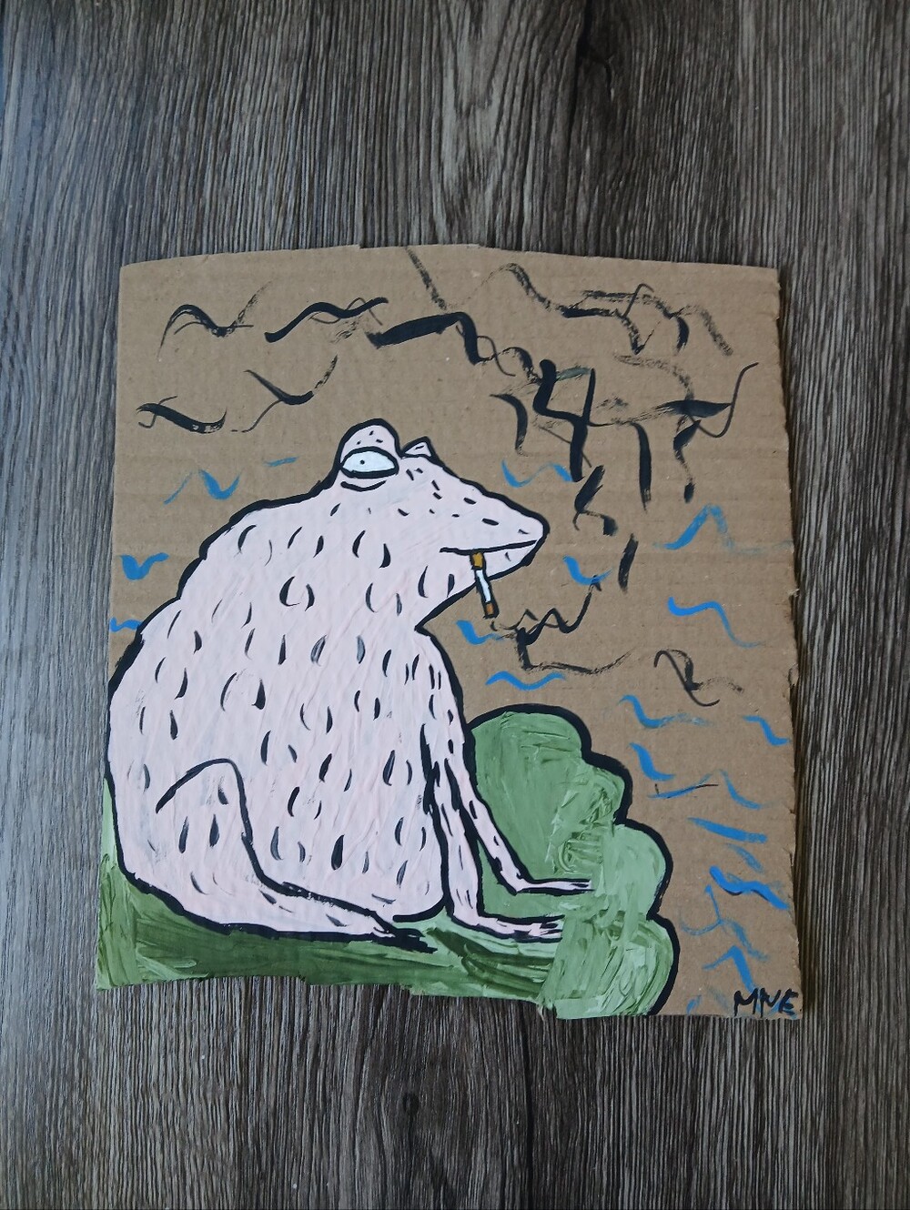Pink Frog Folk Art Painting